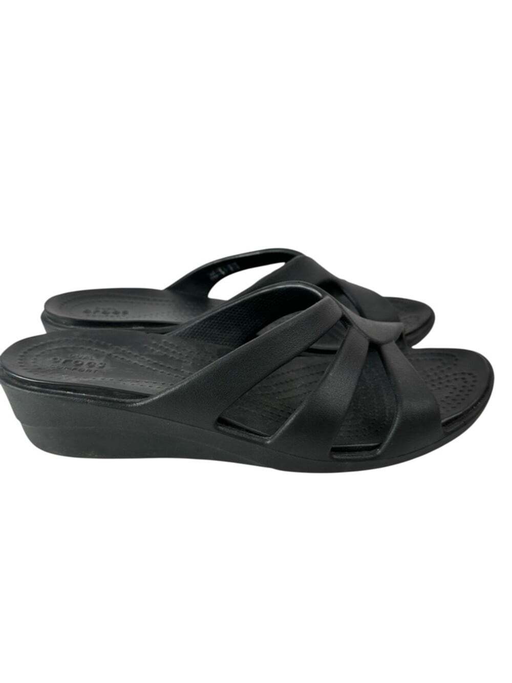 Crocs Sanrah Wedge Sandals Black Strappy Comfort Slides Lightweight Casual